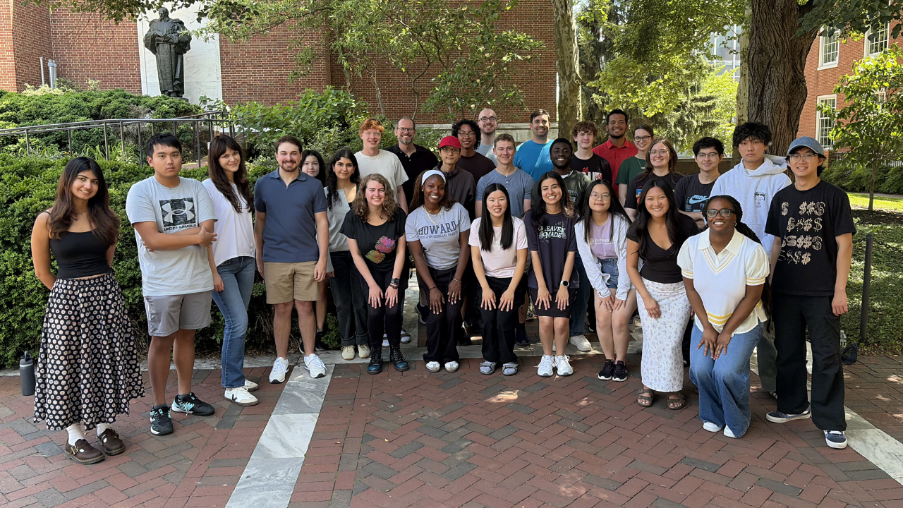 Code School 2026 attendees, including REU trainees, instructors Nate Felbinger and Miranda Simpson, teacher assistants Briana Whitehead, Vani Lorish, and Zhazira Iskakova, and PI Jeffrey Gray.